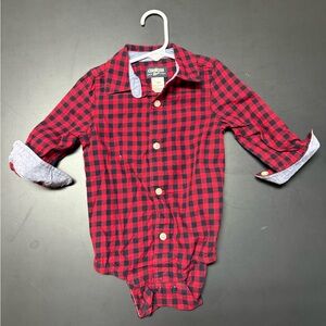 OshKosh Baby Boy Plaid Cotton Long Sleeve Bottom Bodysuit in Red Buffalo Check